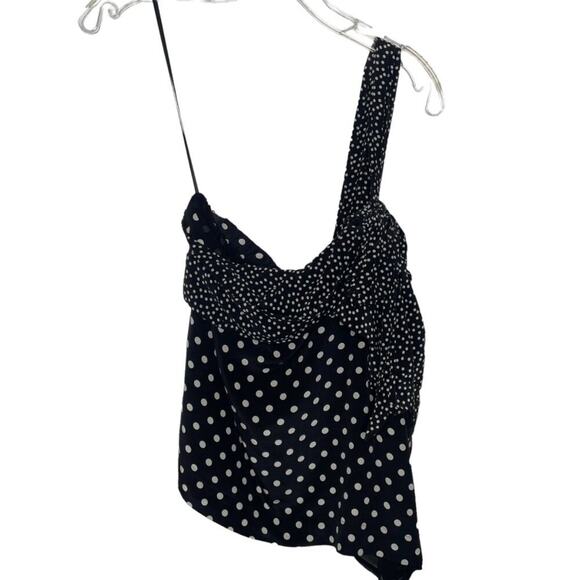 J.Crew Womens Top Size 12 Black silk Polka Dot One Shoulder Sleeveless Lined - Picture 1 of 12